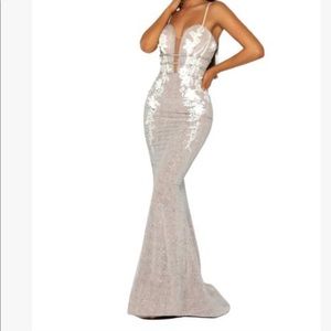 Portia & Scarlett Champagne Evening Gown Prom / Bridesmaid Dress